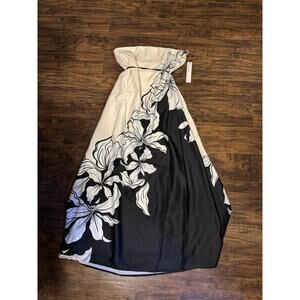 Nicole Miller Collection Strapless Dress Sz M Black Floral Midi